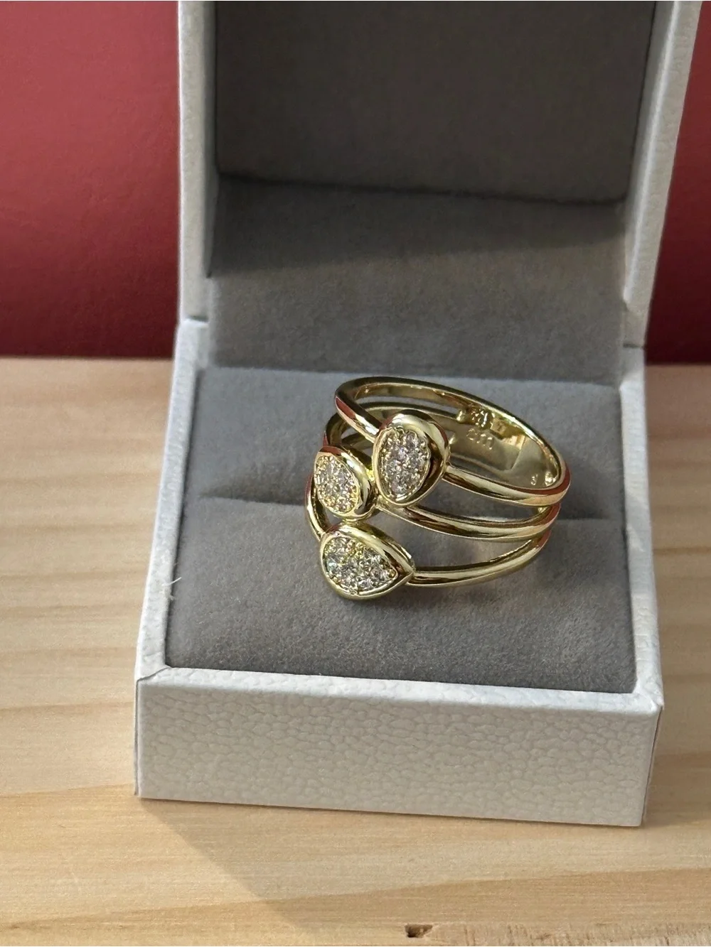 Triple Band Teardrop Pavé Ring - 14k Gold Tone (6,7,8,9) Choose one